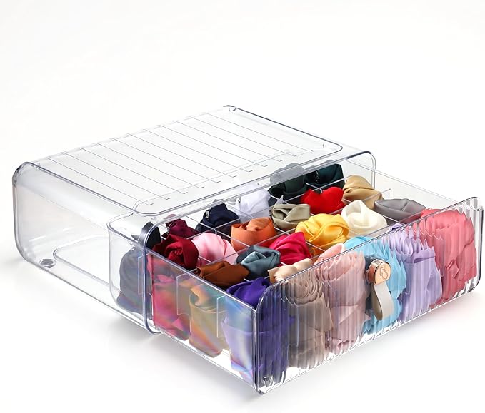 24 Cell Plastic Sock Organizer Underwear Drawer Organizer Acrylic Stackable Storage Drawer Underwear Storage Box with Dividers for Panties Closet Bra Baby Clothes Belts Ties Scarf