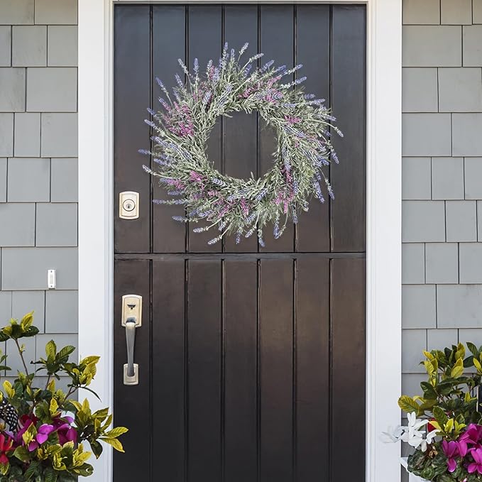 Lavender Wreaths for Front Door Summer Spring Easter Wreaths for Front Door Artificial Farmhouse for Wall Window Party Wedding Porch Room Home Decor(22 Inch)