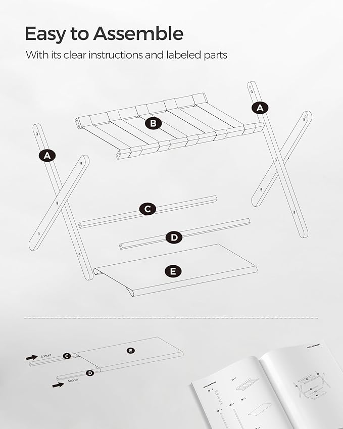 SONGMICS Luggage Rack, Bamboo Luggage Rack for Guest Room, Folding Suitcase Stand, for Hotel, Bedroom, Heavy-Duty, Holds up to 131 lb, Natural Beige URLR007N01