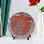Cheng Toile Dynasty Red Chinoiserie Decorative Plate, Personalized Chinese Plates for Household Art Decoration Festival Decor, 1 Plate with 1 Display Stand Art Decorations for Office Table