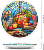 Decorative Plates for Wall Hanging, Back to School Stained Glass Painting Ceramic Plate w/ Display Stand, Home Decor for Kitchen Cabinets, Farmhouse Round Tray 6 Inch, Gift for Teacher Or Student