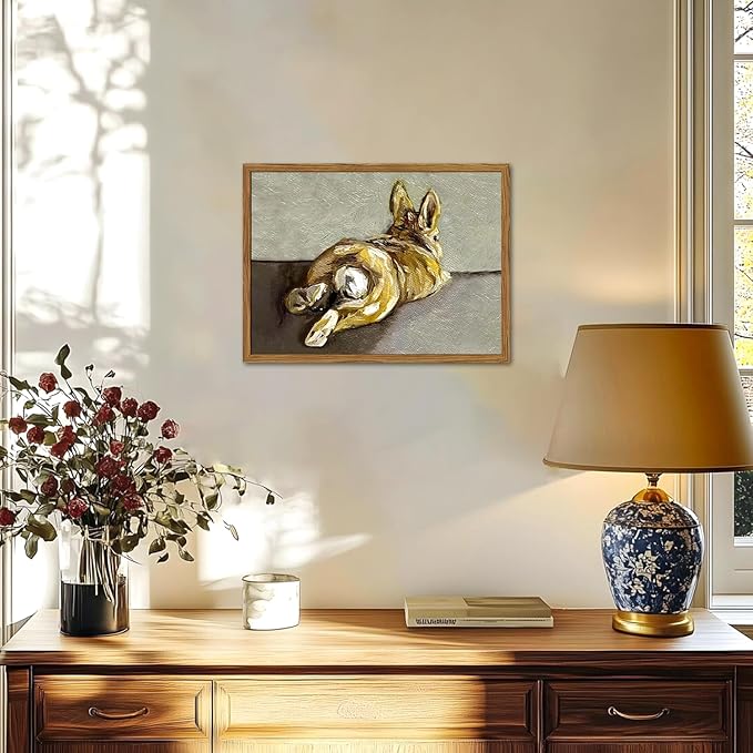 Framed Vintage Easter Bunny Wall Art, Cute Rabbit Pictures Wall Decor, Rustic Farmhouse Animal Paintings Canvas Prints Cottagecore Home Decor for Living Room Nursery Bedroom 16x24 inch