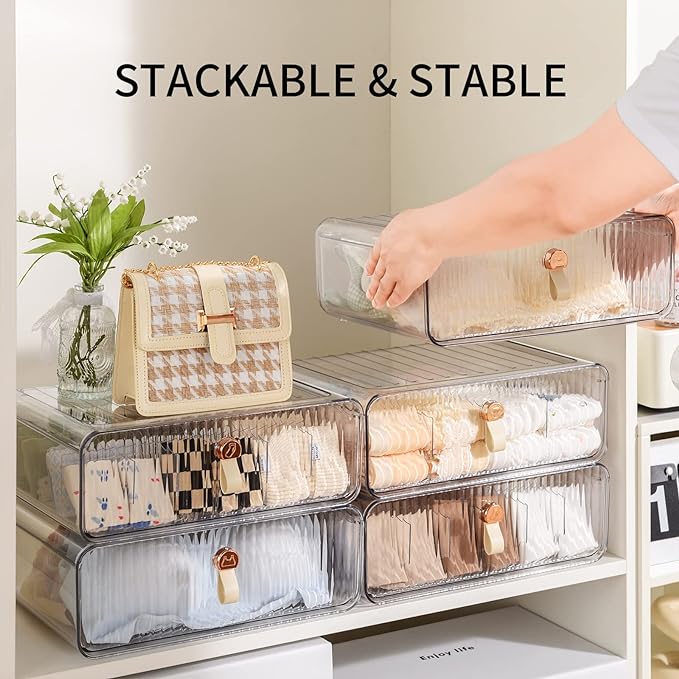 Underwear Drawer Organizer, Stackable Bra Organizer for Closet, 1 Cell Bra Storage, Sock and Underwear Organizer, Closet Organizers and Storage Drawer for Bra, Socks, Tie, Belt, Scarf