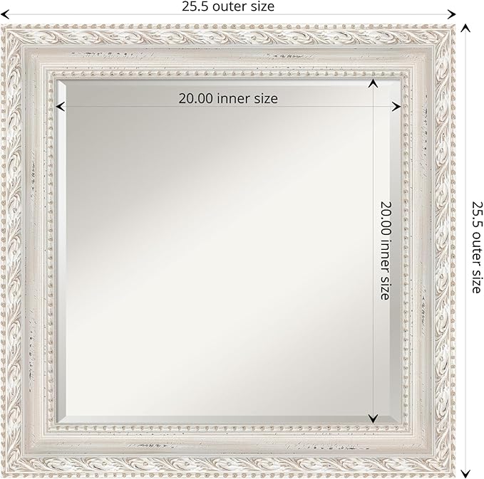 Amanti Art White Wall Mirror 26x26 Opera Off White Square Bathroom Mirror for Wall Decor Living Room, Medium Traditional Wood Frame, Hangs Horizonally and Vertically, Bathroom Decor, Beveled Edge