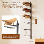 Cowboy Hat Rack for Wall, Cowboy Hat Holder Wall Mount Holds up to 6 Hats, Wooden Western Rustic Metal Hat-Organizer with Arrow Sign Board, Display and Decor Rack for Fedora, Sun Hats,Baseball Caps