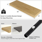 Venusmiles Floating Shelves for Wall, 36" W x 12" D x 2" H, 2 Pack of Long Wall Mounted Engineered Wood Shelves with Invisible Brackets for Living Room, Bedroom, Bathroom, Kitchen Decor, Oak
