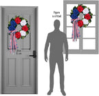 20 Inch Patriotic Front Door Wreath for July 4th Independence Day and Memorial Day, Artificial Red White Blue Hydrangea Wreath with USA Flag-Themed Long Bow