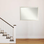 Amanti Art White Wall Mirror 32x42 Morgan White Gold Rectangle Bathroom Mirror for Wall Decor Living Room, X-Large Modern Wood Frame, Hangs Horizonally and Vertically, Bathroom Decor, Beveled Edge