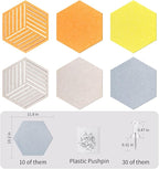 12'' Hexagon Cork Board Tiles Alternative, 10 Pack Frameless Felt Bulletin Board Tiles, Removable Corkboard for Wall, Decorative Pin Board for Office Wall Decor, Vision Board with 30 Pushpins