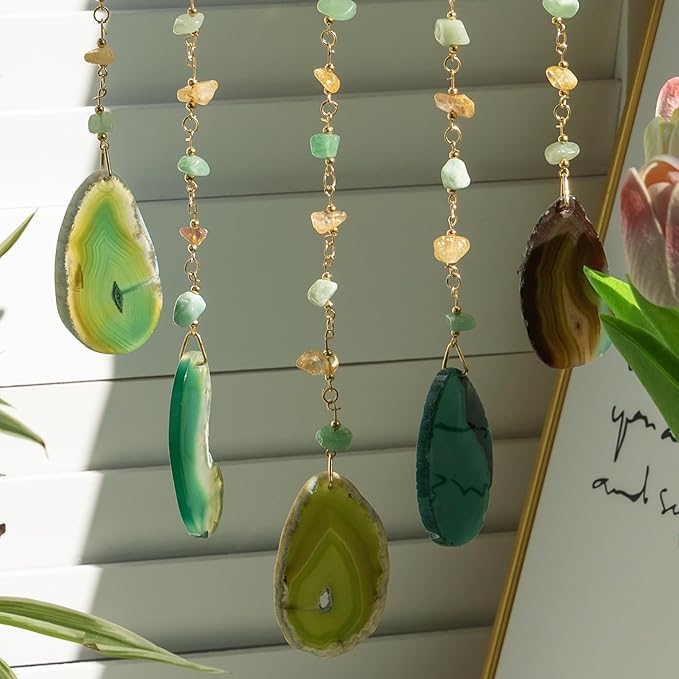 Green Tree of Life Dream Catchers with Agate Pendant Natural Dream Catchers for Aunt Wall Decor Handmade Dreamcatcher Wall Hanging Ornament for Bedroom Living Room Home Decor