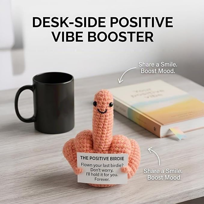 Middle Finger Crochet Doll, Funny Flip the Bird Emotional Support Gift for Adults, Sarcastic Gag Gift for Coworkers Friends, Office Desk Decor