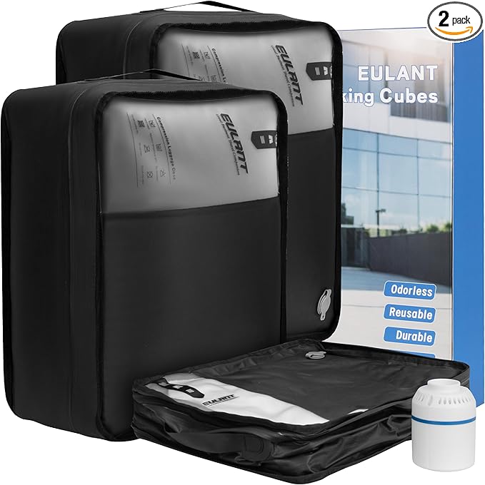 Eulant Reusable Compression Packing Cubes With Pump for Men/Women Business Travel,Professional IPX8 Vacuum Bags for Packing Organizers,Packing Cube for 20inch Suitcases Luggage for Business(With Pump)