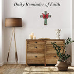 INHAI Handcrafted Christian Wall Cross 9x7,James 1:17 Verse on Wood with Antiqued Metal,Mother's Day Inspirational Home Decor Gift(Red)