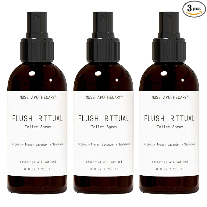 Muse Apothecary Flush Ritual - Aromatic & Refreshing Toilet Spray, Use Before You Go, 8 oz, Infused with Natural Essential Oils - Bergamot + French Lavender + Sandalwood, 3 Pack