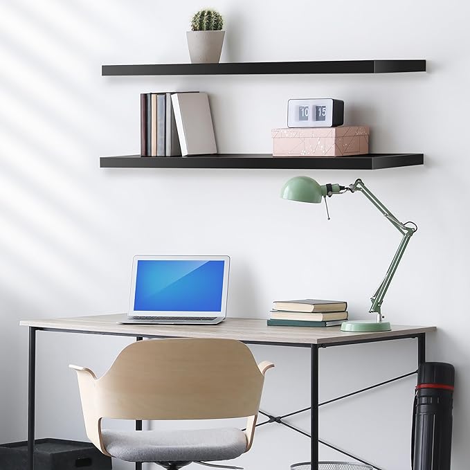 Sorbus Floating Shelves for Wall - 35 Inch Long Bathroom Shelves, Wall Decor for Bedroom, Kitchen, Living Room & Book Storage - Mounted Floating Shelf with Invisible Brackets (Black, 3 Pack)