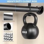 Closet Rods for Hanging Clothes, 17 to 54 Inch Stepless Adjustable Closet Rod, 1.3 Inch Diameter Metal Heavy Duty Closet Hanging Rod for Closet Wardrobes Laundry RV, Black