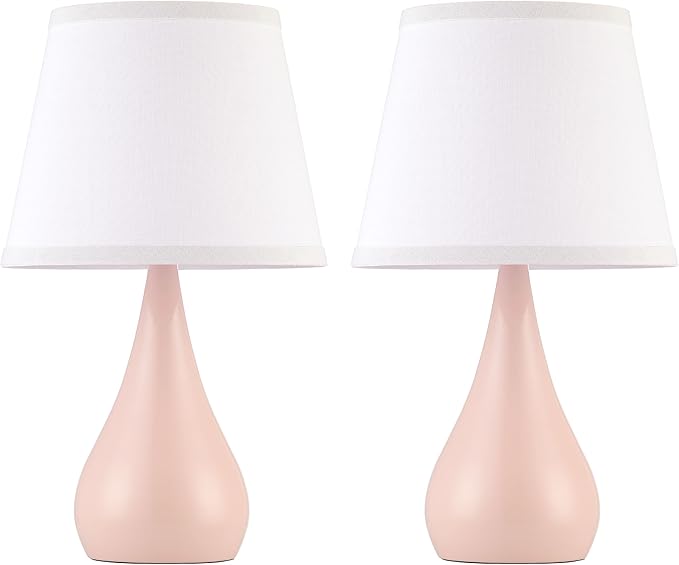 17.3'' Modern Dimmable Touch Lamps for Nightstand 2pcs, Table Lamps for Living Room, Reading Cute Lamp for Office, Bedside Lamps with Iron Base, Small Lamp for Bedroom, Pink Lamp, Bulb Included