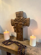 DAICAT Handcrafted Wooden Crucifix Wall Cross, Catholic Jesus Cross, Religious Wall Decor, Dark Brown Christian Cross for Home, Prayer Room, Church, Decor Dark Brown (Jesus 03)