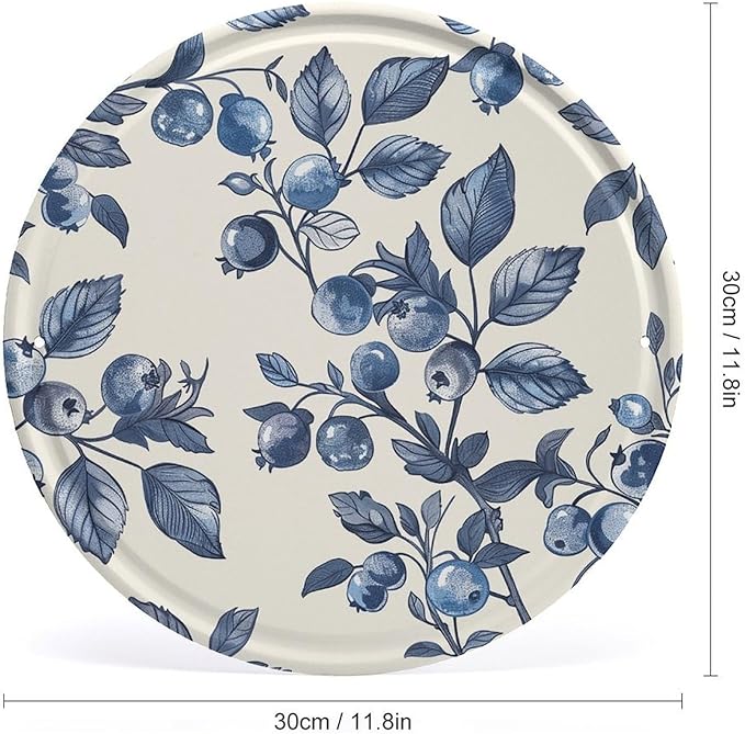 Wall Picture, with Blueberry Flower Pattern Printed Circular Iron Hanging Picture,Wall Art Decor,Home for Bedroom Living Room Bathroom Decor,Iron Painting 11.8X11.8 in