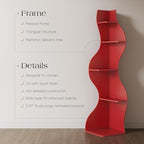 YOWOS Modern Corner Bookshelf, 5 Tier Tall Corner Shelf for Small Spaces, Wavy Corner Bookcase with Storage, Wooden Display Shelf for Plants, Books, and Decor, Multiple Colors & Sizes (Red, Large)