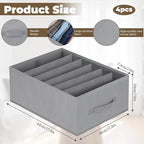 4Pcs Large Foldable Closet Clothing Organizer Boxes, 6 Grids Divider Clothing Organizers, Frame Support Wardrobe Closet Organizer with Handles, for Clothes, Pants, Jeans, Sweaters, T-shirts