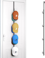HapiRm Over Door Hat Rack - Hat Organizer with 4 Hooks Design, Hanging Baseball Cap Organizer Storage Holds Up to 20 Caps for Door, Bedroom, Closet (Black)