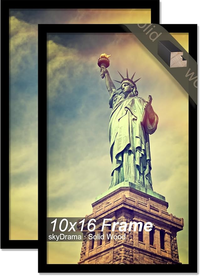 100% Solid Wood 10x16 Picture Frame Set of 2, Black Frame for 10 x 16 Inch Picture Poster Photo, Light Weight 10 by 16 HQ Matte Black Frame for Wall - 2 Pack/Black/10 x16