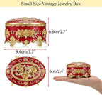 Hipiwe Oval Jewelry Box Classic Metal Trinket Organizer Ring Storage Box with Rose Pattern Jewelry Storage Box for Ring Earrings Necklace, Gift for Women, Red