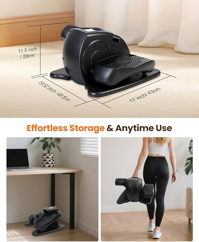 Under Desk Elliptical Machine, Ellipse Leg Exerciser as Seen on TV with Remoter, Quiet Electric Seated Pedal Exerciser, Mini Leg Exercise While Sitting for Seniors, Manual & Auto Mode
