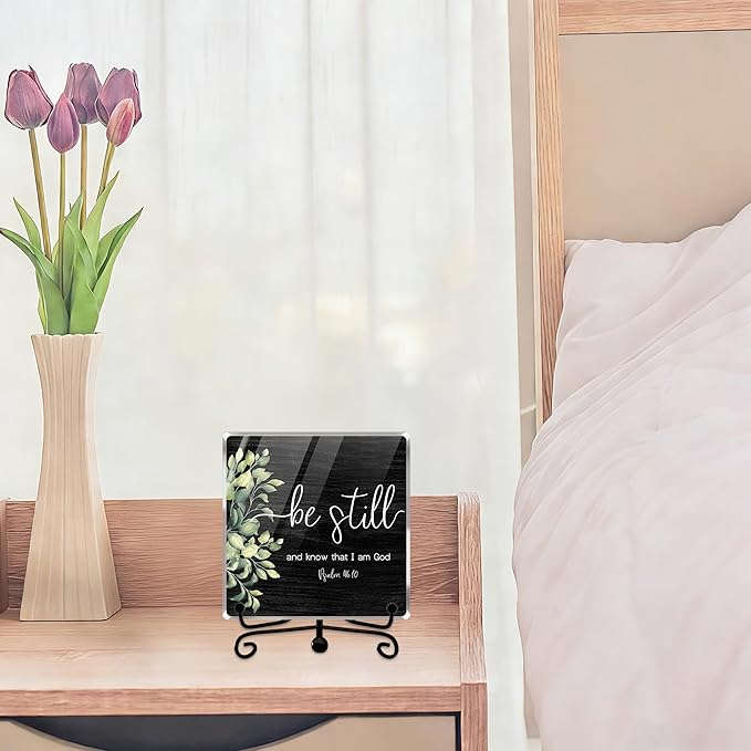Modern Farmhouse Decor, Home Decor For Living Room, Boho Chic Aesthetic Shelf Decorations, Christian Be Still Acrylic Sign, Farmhouse Entryway Tv Stand Fireplace Coffee Table Decoration (18)