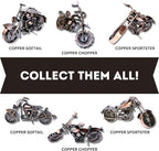 Trebisky Metal Motorcycle Sculpture (Copper Chopper) – Vintage Scrap Art Desk Decor for Office & Home, Unique for Dad, Men, Father, or Biker Enthusiasts
