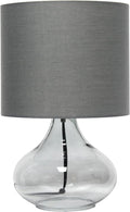 Simple Designs LT2063-SMG Small Glass Raindrop Bedside Table Lamp with Gray Fabric Shade, Smoke