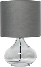 Simple Designs LT2063-SMG Small Glass Raindrop Bedside Table Lamp with Gray Fabric Shade, Smoke