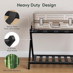 Fully Assembled Black Luggage Rack, Suitcase Stand with Shoe Shelf, Folding Wooden Luggage Stand for Guest Room, Bedroom, Hotel