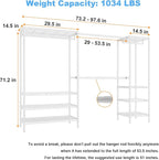 Ulif E11 Heavy-Duty Garment Rack, Metal Freestanding Clothes Rack and Closet Storage Organizer with 8 Shelves and 4 Hanger Rods, (73.2-97.6)" W x 14.5" D x 71.2" H, Load 1034 LBS, White