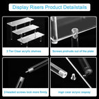 HENABLE 2PCS Acrylic Display Risers, 3 Tier Clear Cupcake Stand Risers, Organizer for Perfume, Funko POP, Food, Tabletop Use