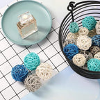 Patelai 36 Pcs Wicker Rattan Balls Decorative Balls for Vase Centerpiece Bowls Orbs Filler for Home Decor,4 Sizes (Dark Blue, Sky Blue, Gray, White,2.4'',2'',1.6'',1.2'')