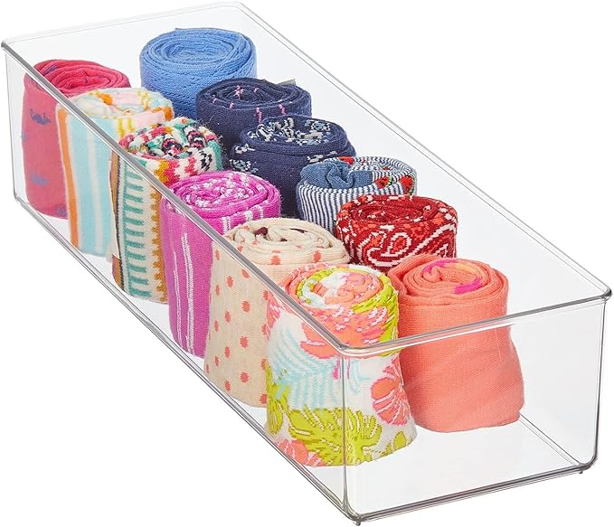 mDesign Plastic Drawer Organizer Box, Long Storage Organizer Bin Container; For Closets, Bedrooms, Use for Leggings, Socks, Ties, Jewelry, Accessories - Lumiere Collection - 2 Pack - Clear
