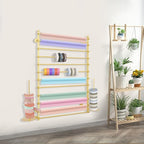 12-Tier Wall Mounted Scarf Rack, Scarf Display Rack, Towels Storage Hanger, Commercial Hijab Scarf Holder Organizer Space Saving for Retail Stores, Boutiques, Home (Gold, 31.5in Width)