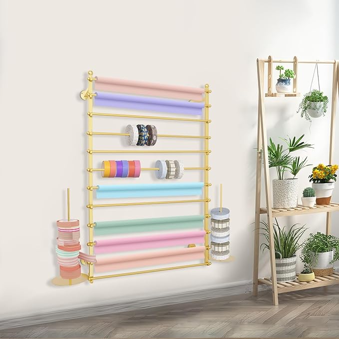 12-Tier Wall Mounted Scarf Rack, Scarf Display Rack, Towels Storage Hanger, Commercial Hijab Scarf Holder Organizer Space Saving for Retail Stores, Boutiques, Home (Gold, 31.5in Width)