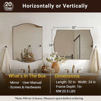 ANDY STAR Scalloped Bathroom Mirror，24"x32" Gold Rectangle Wall Mirror with Curved Edge Stainless Steel Metal Frame, Brass Vanity Wall-Mounted Mirror for Bathroom, Entryway