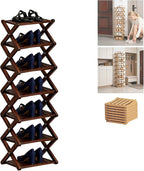 2/3/4/5/6/7/8/9 Tier Bamboo Shoe Rack - Foldable,No Installation Needed,Space-Saving Multi-Tier Storage for Indoor & Balcony Use (Brown,7 Layers)