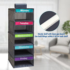 5-Shelf Weekly Clothes Organizer for Kids, Kids Daily Shelf Hanging Closet Organizer with 6 Side Pockets, Days of The Week Hanging Storage Shelves, Grey