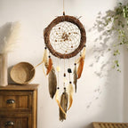Dream Catcher Native American Boho Dreamcatcher Rattan Wall Decor, Handmade Natural Healing Crystal Stones Feathers Hanging Ornament Indian Decor for Bedroom Living Room