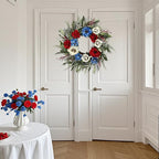 24 Inch Patriotic Wreaths for Front Door, 4th of July Wreaths for Front Door, Peony Eucalyptus Patriotic Summer Flag Wreath Handcrafted Memorial Day Artificial Flowers Wreath for Indoor and Outdoor