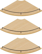 JJL Corner Shelf Wall Mounted, 12 Inches 3-Tier Floating Corner Shelf, Fan-Shaped Rustic Wood Decor with Fence, Natural Wood Grain Storage for Apartment Bedroom Kitchen Bathroom