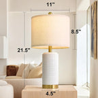 PoKat 21.5'' Stone-Like Bedside Table Lamps Set of 2 for Bedroom with 2 USB A+C, Modern Lamps for Living Room, Ceramic Nightstand Desk Lamps with Charging Ports Office Dorm Sideboard (Frosted White)
