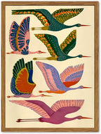 Framed Colorful Bird Wall Art, Vintage Flying Heron Pictures Wall Decor, Mid Century Modern Animal Paintings Canvas Prints Abstract Home Decor Aesthetic Artwork for Living Room Bedroom 16x24 inch