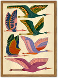 Framed Colorful Bird Wall Art, Vintage Flying Heron Pictures Wall Decor, Mid Century Modern Animal Paintings Canvas Prints Abstract Home Decor Aesthetic Artwork for Living Room Bedroom 12x16 inch