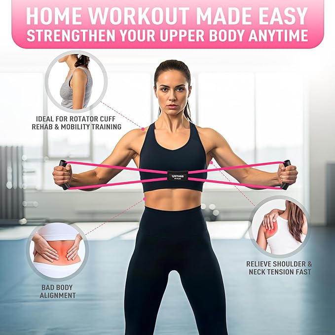 Figure 8 Resistance Bands for Arm, Back, 3 Level Latex Heavy Exercise Bands with Handles for Strength Training, Full Body Workout, Physical Therapy, Pilates, Yoga, Home Gym Equipment for Women
